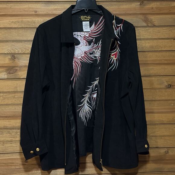 Bob Mackie Wearable Art Black Jacket Phoenix Bird Embroidered Size 2X - Picture 6 of 14